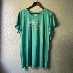Life Is Good Womens XXL Land Of The Free USA America Teal Graphic Crew T Shirt